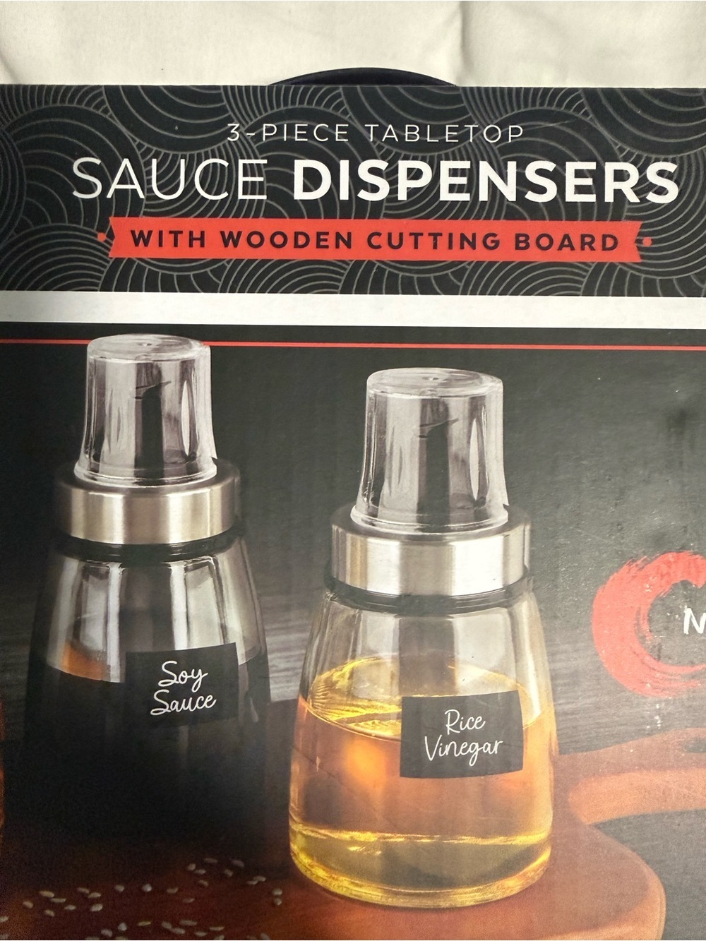 Parini set of Three Sauce Dispensers and wooden cutting board!! NWB - Picture 3 of 9